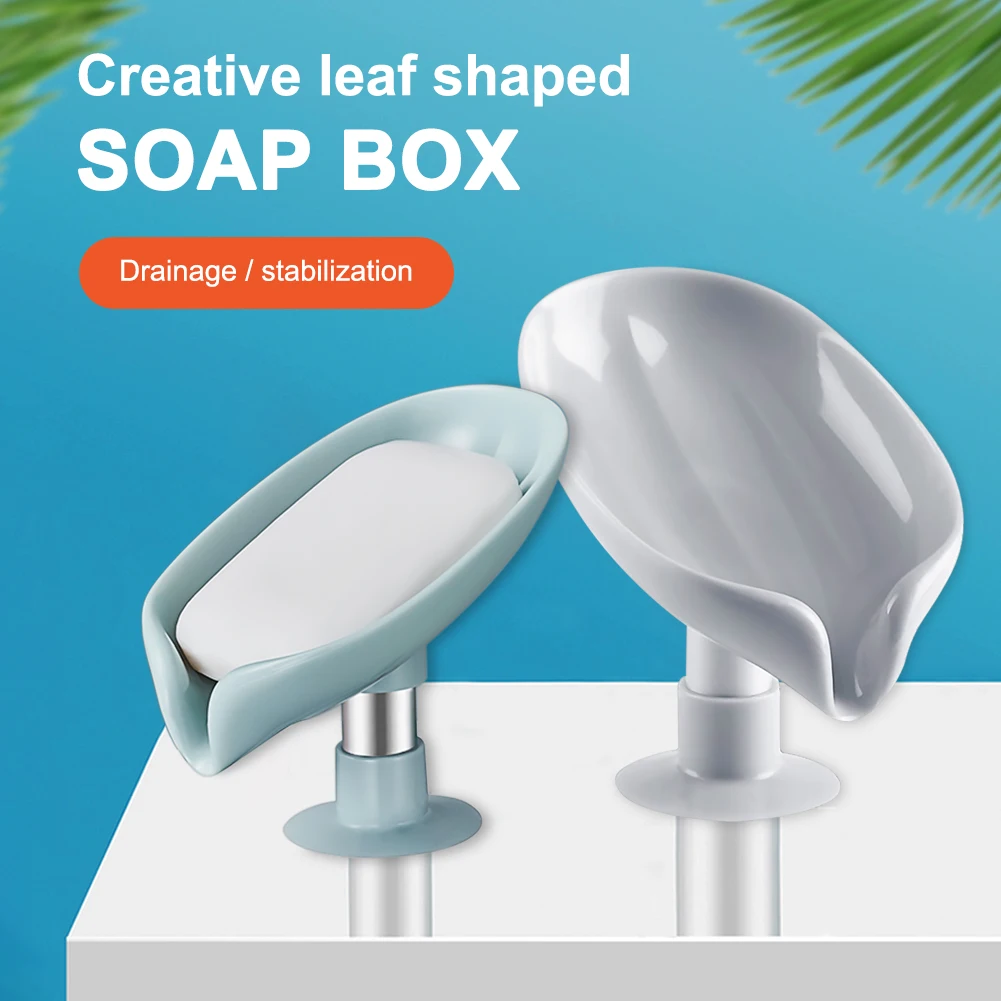 Soap Dish Storage With Suction Cup Laundry Leaf Shape Soap Box Drain Non-slip Soap Holder Bathroom Accessories  Soap Case