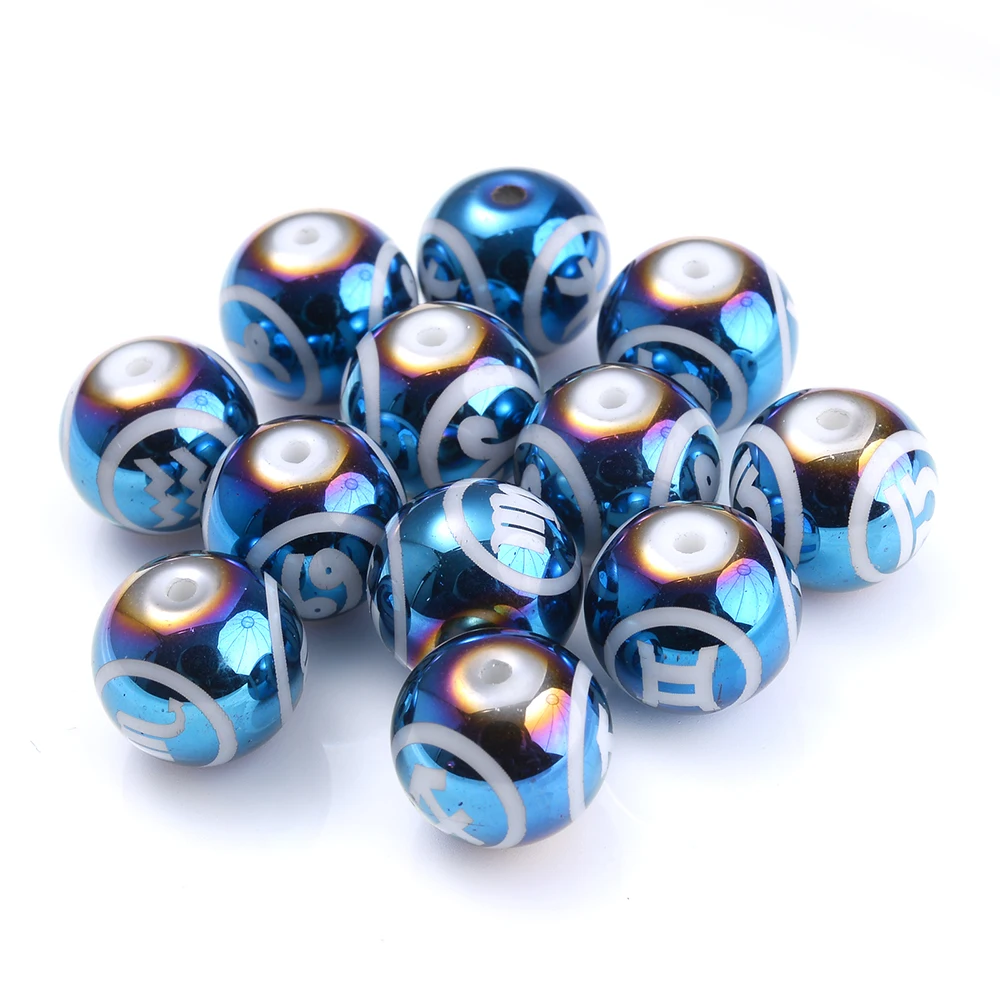 10 Stück 10 mm blaue Glasperlen mit Sternbildmuster, runde lose Abstandsperlen für DIY-Schmuckherstellung, Ohrringe, Armbandmaterial – Detail 3