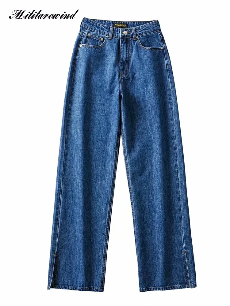 

Spring Autumn Jeans Women Denim Trousers High Waist Wide Leg Jeans Women Casual Straight Floor Length Split Baggy Mom Jeans XS-L