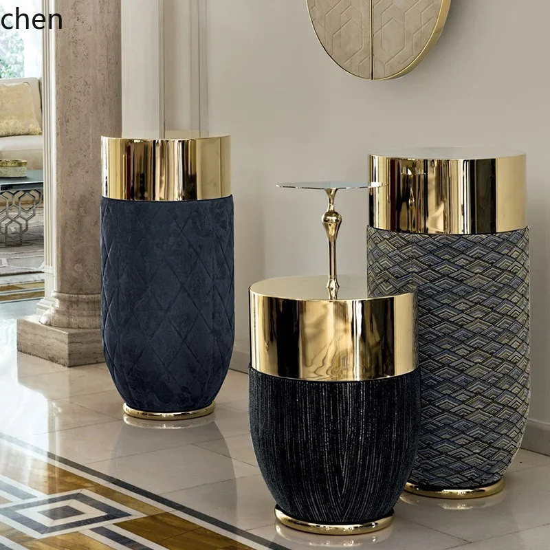 FRP light luxury large flower pot metal living room floor high-end stainless steel outdoor large diameter