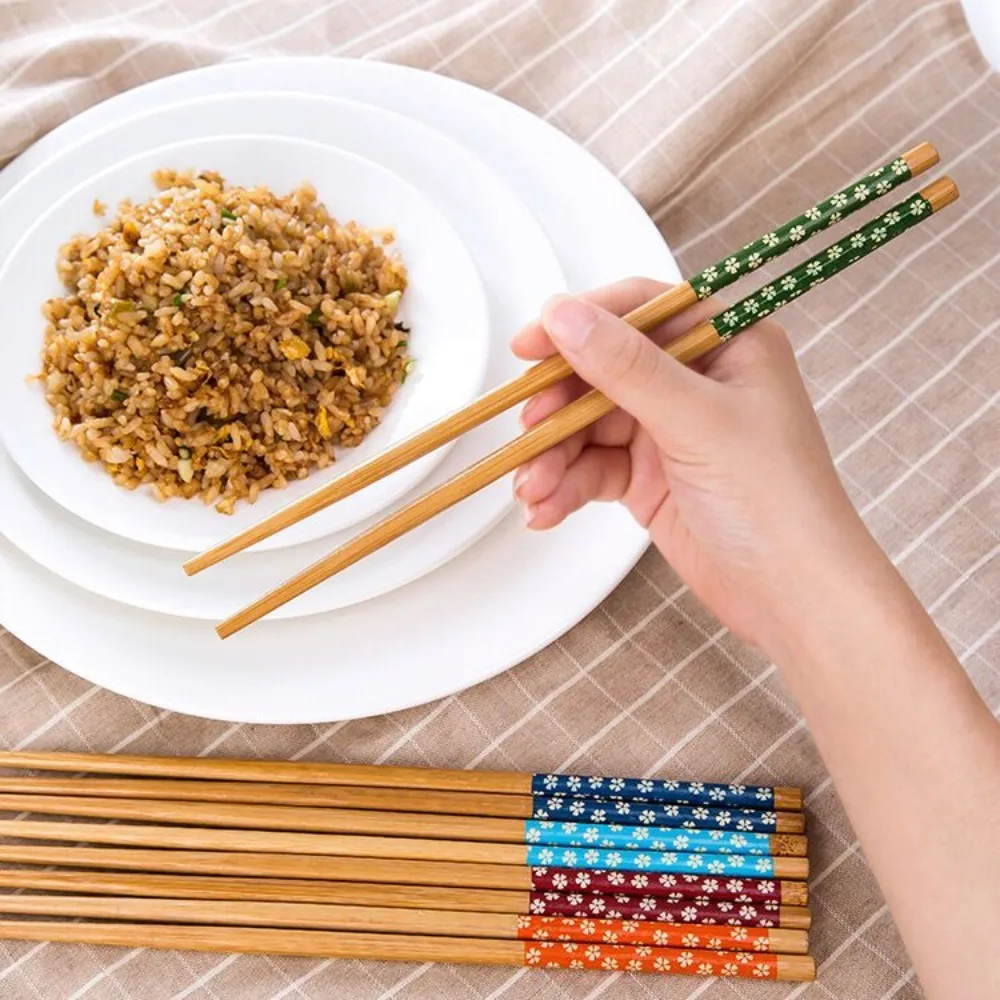 1Pairs Bamboo Tableware Anti Slip Design Printed Chopsticks Reusable 24CM Natural Bamboo Chopsticks Handmade Sushi Kitchen Tool