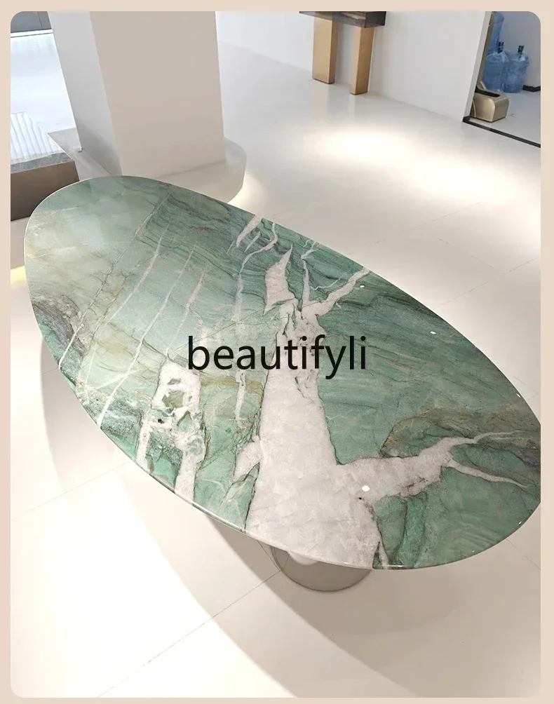 2003 Light luxury imported emerald luxury stone dining table household water drop-shaped villa oval dining table