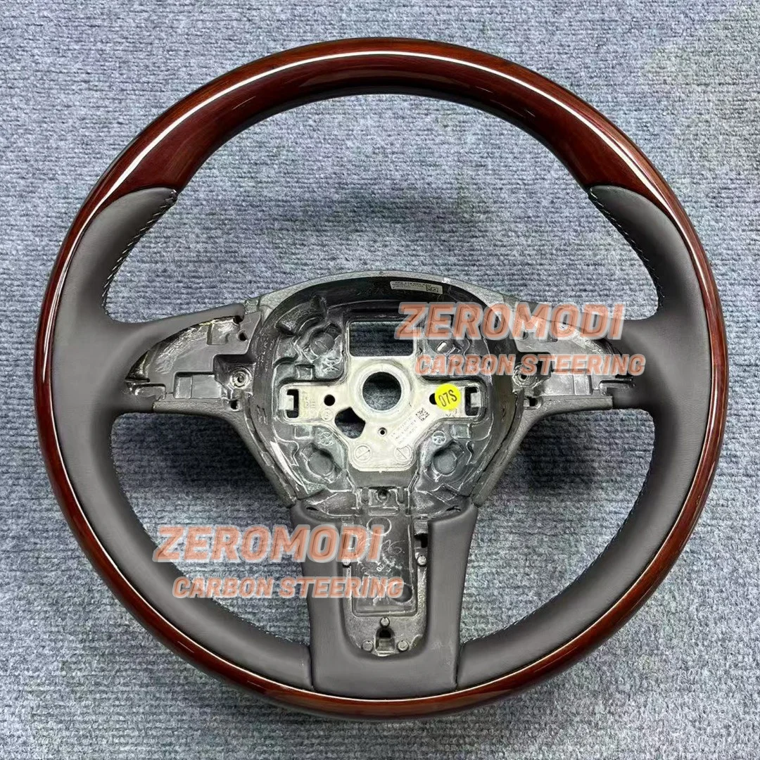 Multi Function Steering Wheel Leather Wood For VW Touareg 7P 7P5 10-14 Braun Walnut NO PADDLE