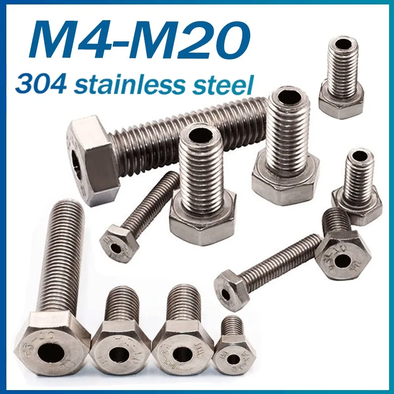 Tornillo hueco M4M5M6M8M10M12M14M16M20 de acero inoxidable 304, perno Hexagonal exterior especial, máquina de máscara, roscado, tornillos con orificio pasante