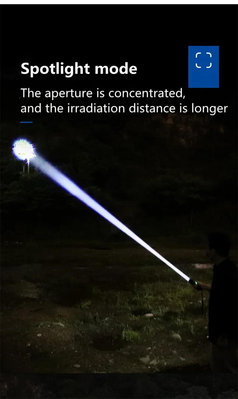 Ultra Bright 100000LM Led Flashlight Long Range 2KM Torch Rechargeable Ultra Powerful Outdoor Tactical Hand Lamp Camping Lantern