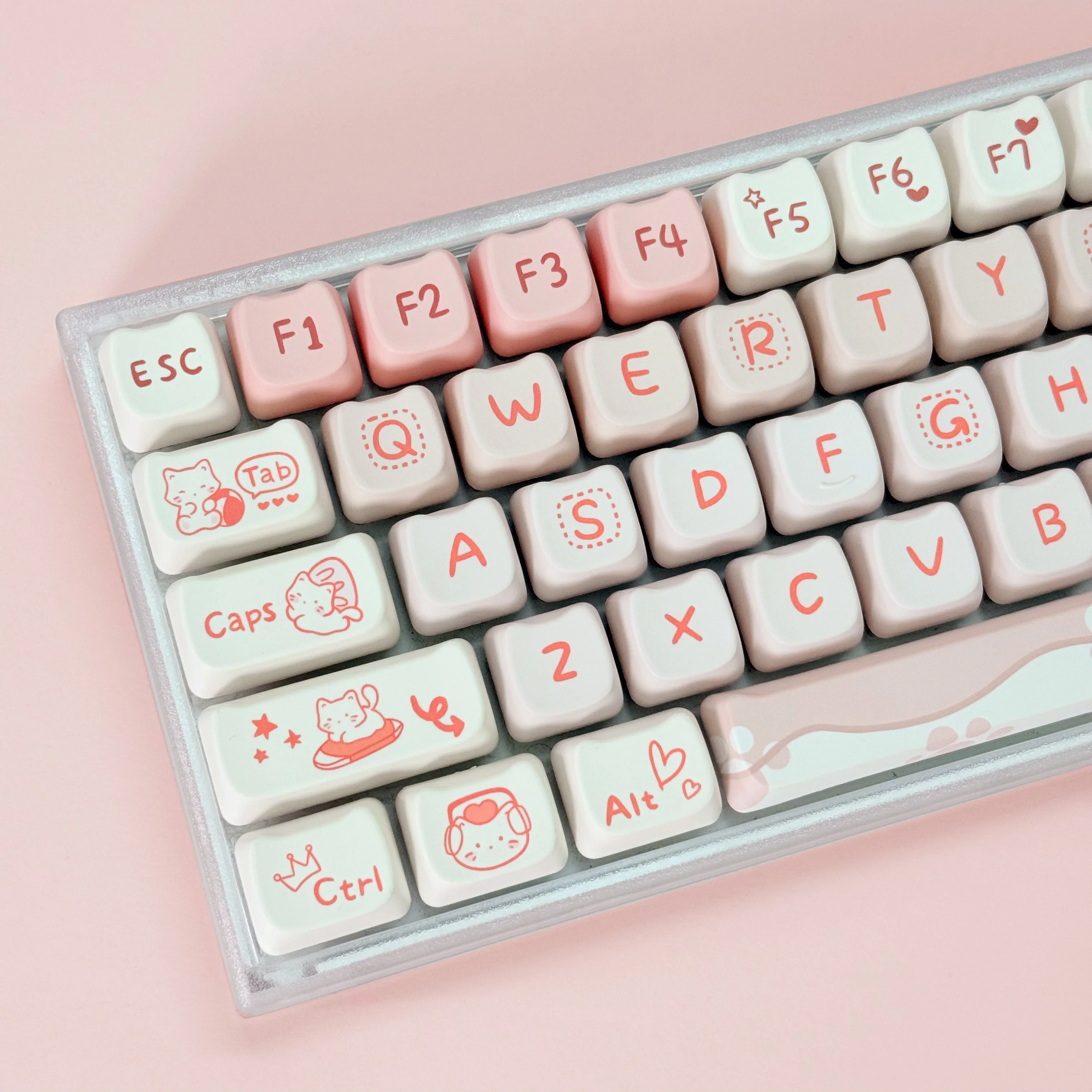 Cat KeyCaps 142 klawisze Sea Salt Cute Pink Party Keycaps do klawiatury mechanicznej MAO Profile Replacement Cap do klawiatury 68 75 108 — zdjęcie produktu 2
