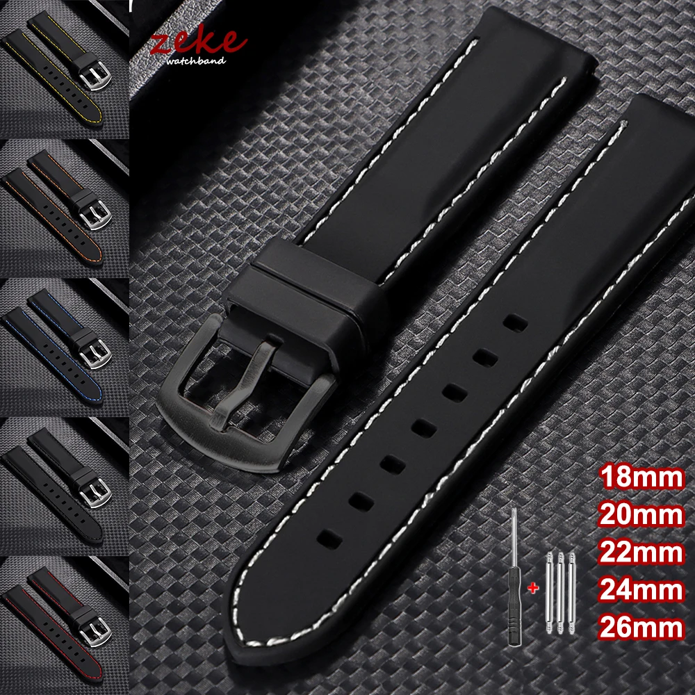 

18mm 20mm 22mm 24mm 26mm Bracelet for Men Stitching Sports Silicone Watch Band Thick Rubber Strap Universal Waterproof Wristband