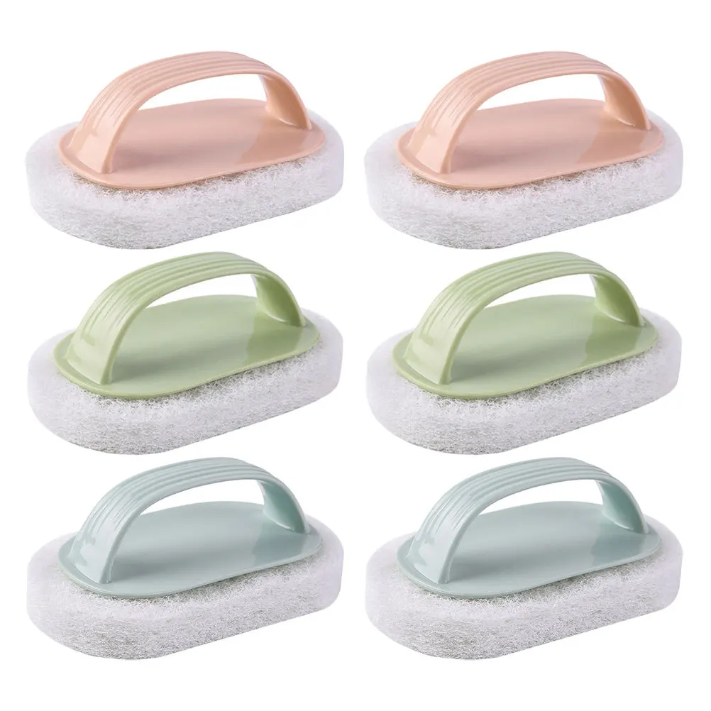 

6pcs Cleaning Brush Set Handle Scrub Sponges For Kitchen Pans Bowls Cups Pot Scrubber Household Cleaning Sponge Kitchen Supply
