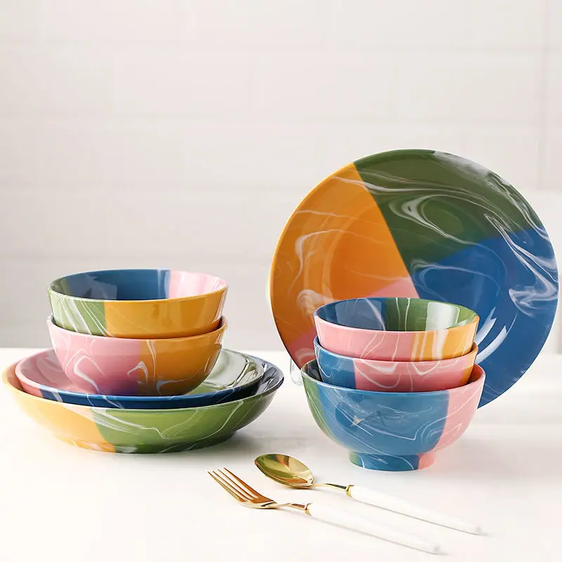 

Creative Ceramic Rice Bowl Household Noodle Soup Bowl 78-inch Rice Soup plates Glazed Bowl Dish Sets Dishes Plate Set