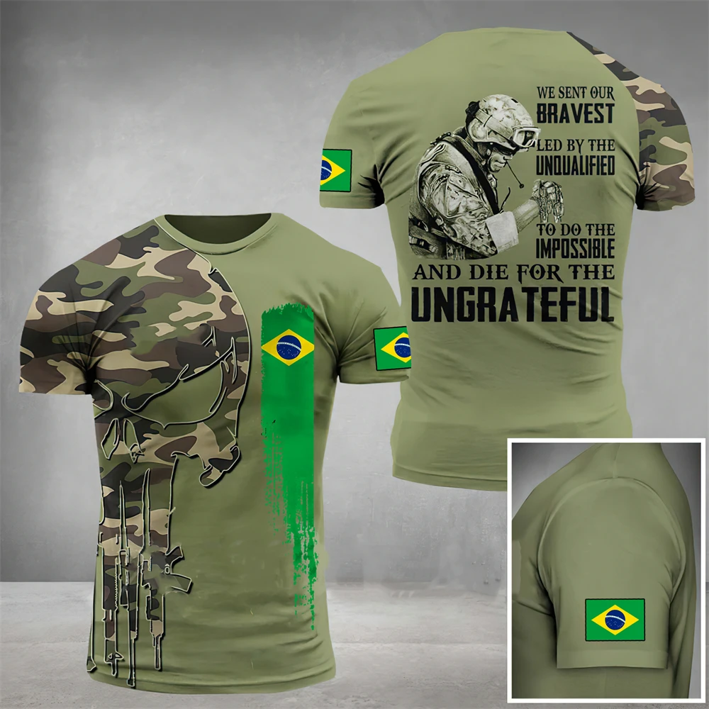 Fashion Brazil Flag 3D Printed T-Shirts Veterans National Military T Shirt Summer Streetwear Tshirt For Men Casual Clothing Tops