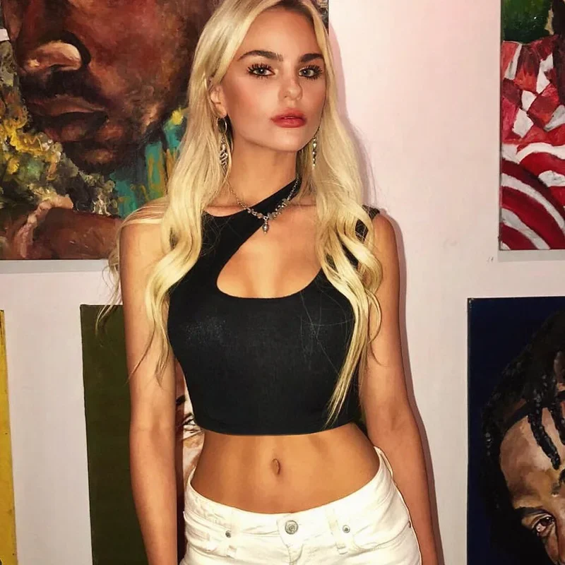 2024 Summer Women Sexy Sleeveless Girls Vest Black Crop Tops T-Shirt Y2k Blouse Solid Casual Streetwear Slim Black Tanks Hot