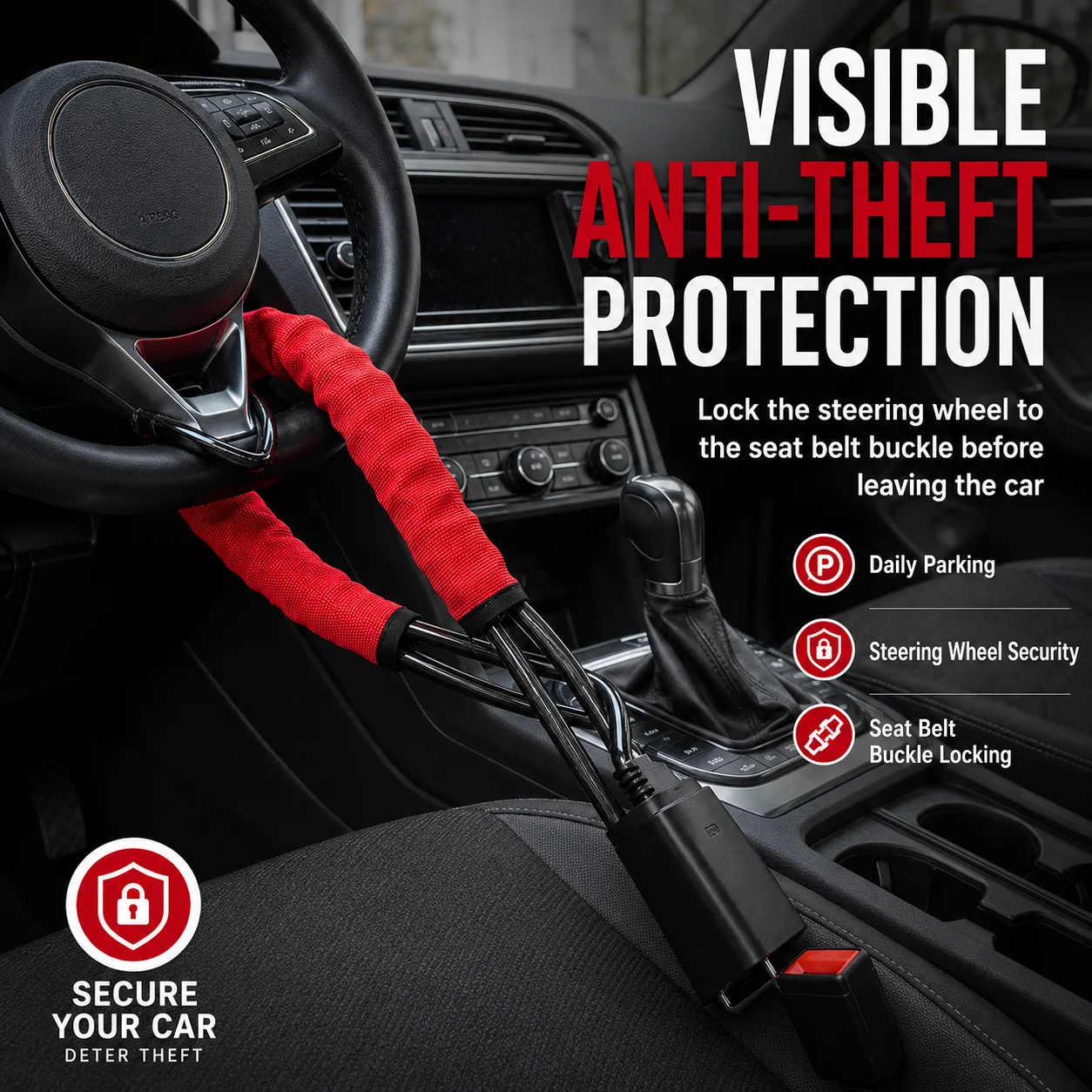 Steering Wheel Lock Car Anti Theft Device Steel Cable Security Lock Universal Vehicle Protection For Sedan SUV Auto Accessories