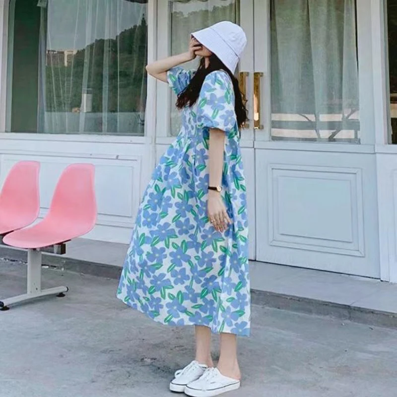 New Small Fresh Maternity Dress Summer Korean Loose Tide Mother French Maternity Printing Doll Printing Doll Dress Summer Outing