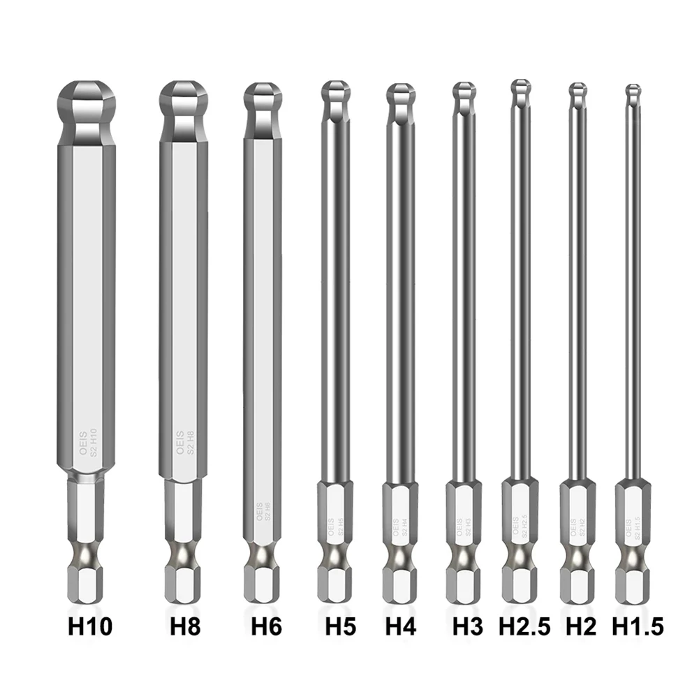 สีจริงของ Ites ชุดเมตริก Hex Bit 100 มม. ยาว Magnetic Ball Head Driver Bit H1.5 HH2.5 H3 H4 H5 H6 H8 H10