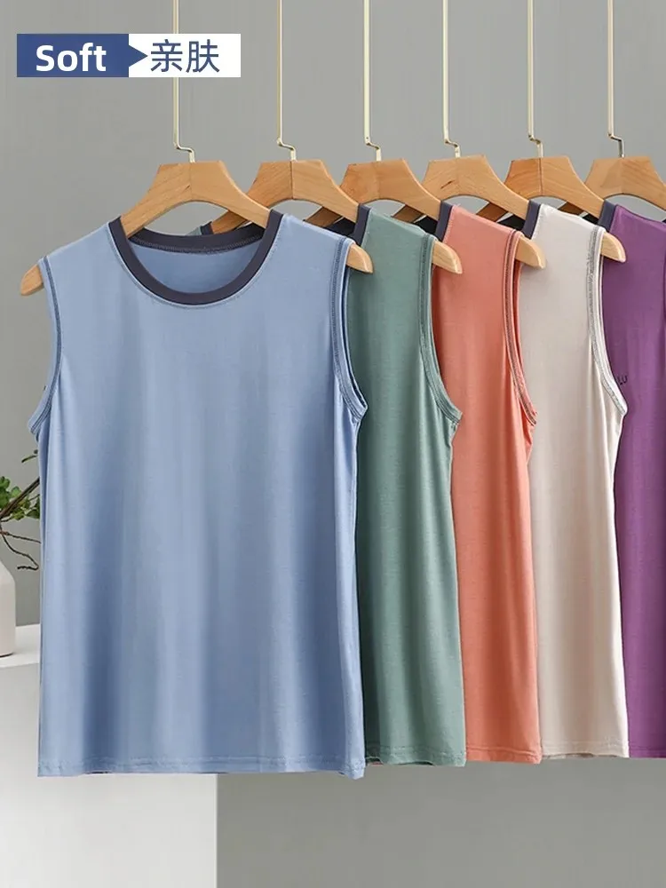 Large Size Modal Men's Tank Top Summer Cool Feeling Sleeveless T-Shirt Sweatshirt Outdoor round Neck Base Shirt Home Wear