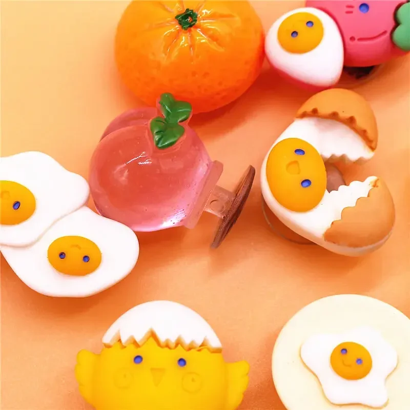 1pcs Lovely Fried Eggs Shoe Buckle Accessories Cute 3D Orange Peach Resin Shoes Charms Clogs Pins Clips Decor Unisex Cool Gifts