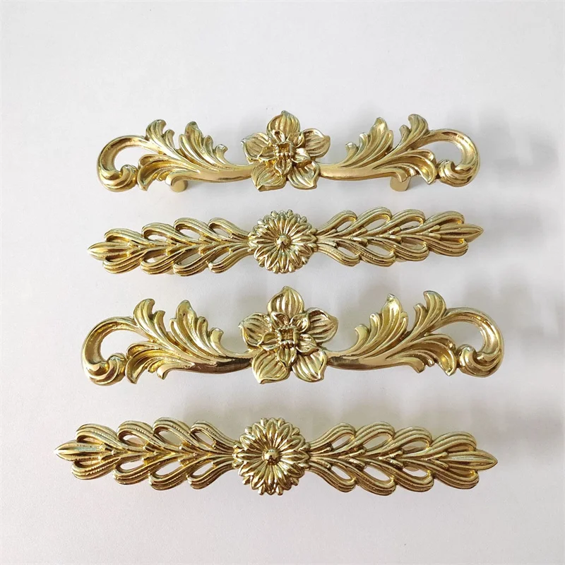 Brass French Drawer Vintage European Kitchen Cabinet Handles and Pulls Pure Copper Bedroom WardrobeFurniture Handle Hardware