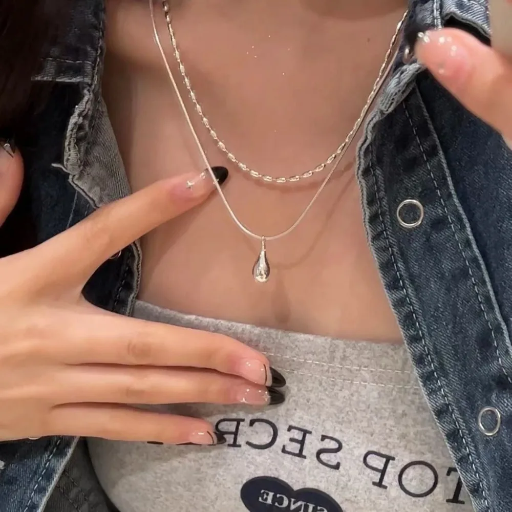 

Double Layer Water Drop Pendant Necklace Jewelry for Women Fashion Minimalist Silvery Clavicle Chain Aesthetic Jewelry Кольца