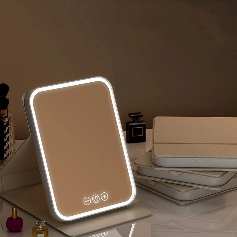 HOTU Portable LED Makeup Mirror with 3 Color Modes, Dimmable Touch Screen, Rechargeable Folding Vanity Mirror for Tabletop Use