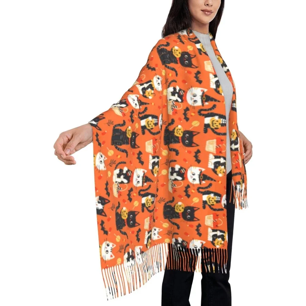 

Шарф с принтом на Хэллоуин, длинные стильные шарфы из искусственного кашемира с кисточками для весны, осени и зимы, фантазийный дом с привидениями
