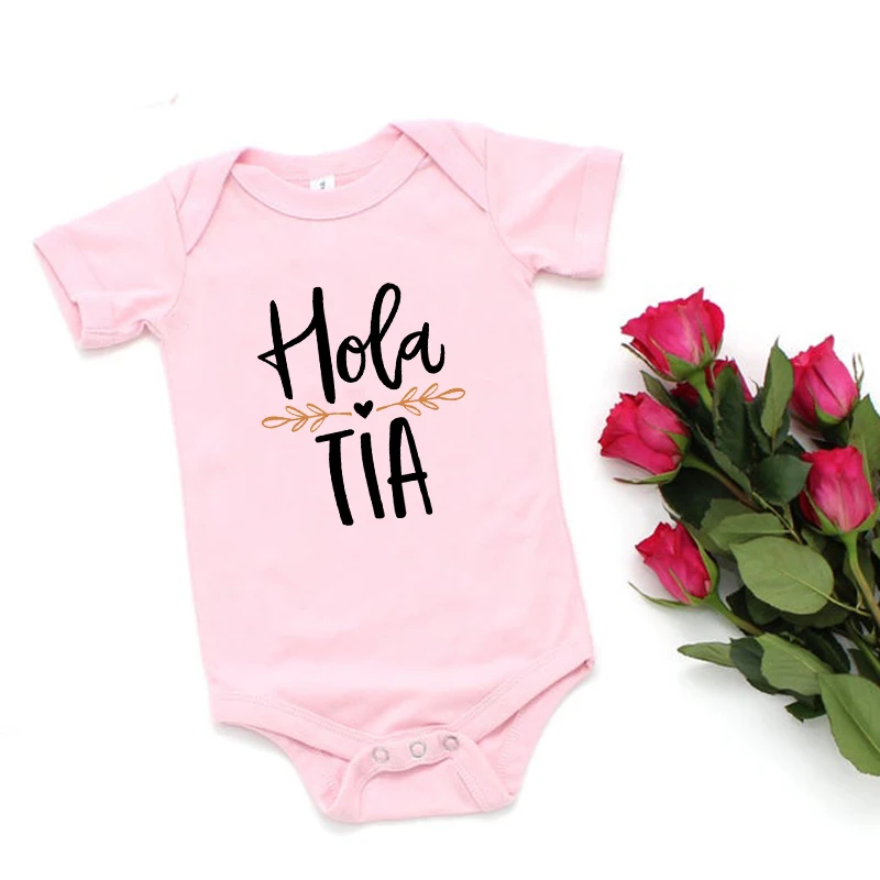 Hola Tio Tia-Mono de bebé para anuncio de embarazo, ropa infantil, monos casuales, regalo de embarazo para la nueva tía, tío