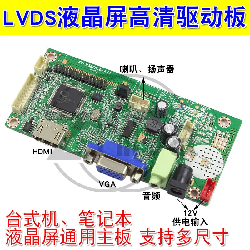 JRY‑W58CDT9‑AV2 Laptop LCD Screen Driver Board, HDMI‑Compatible VGA DIY Display Modification Board