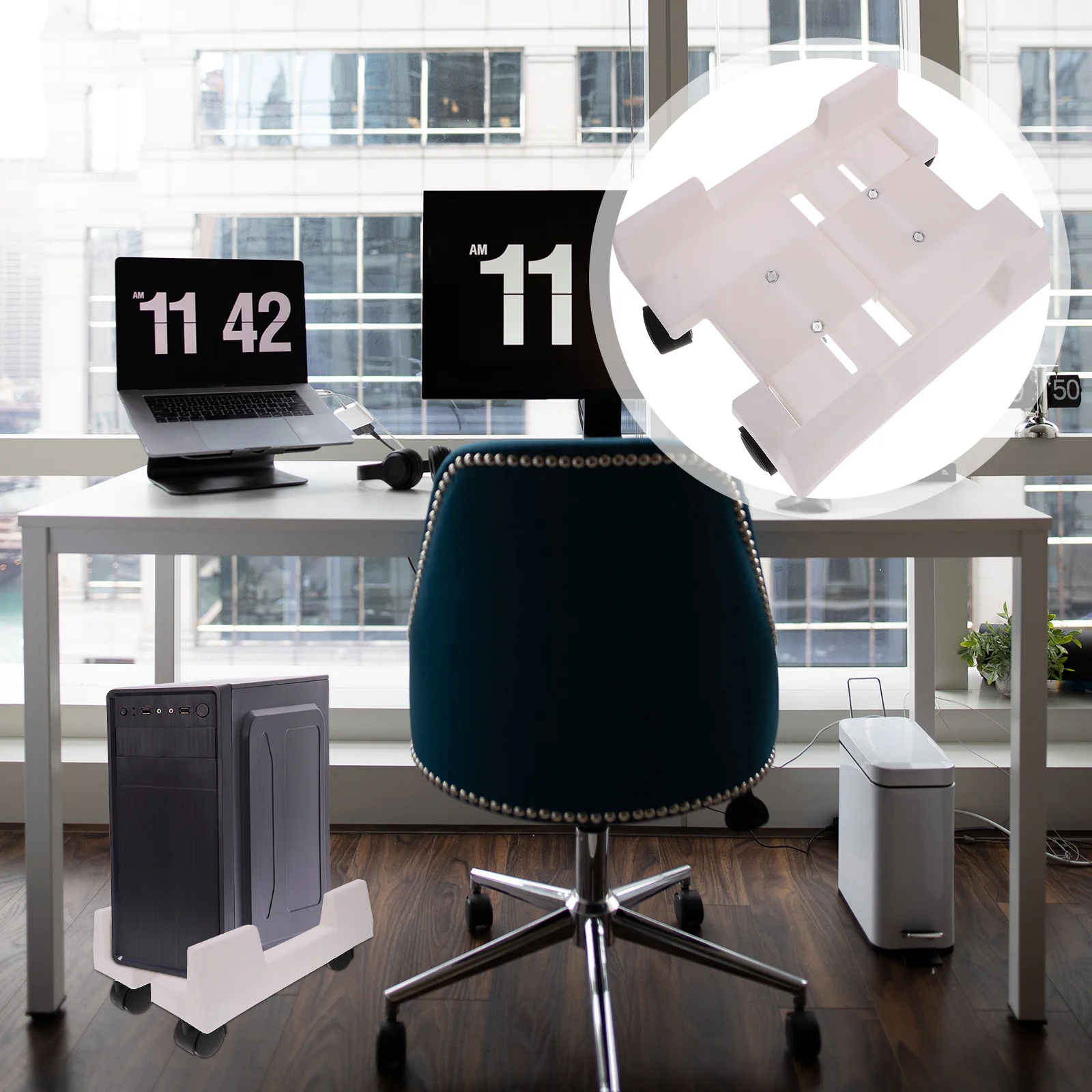 

Mobile CPU Stand Plastic Rolling Computer Tower Holder Cart Stable Four Legs Easy Clean Desktop