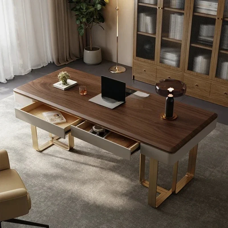 

B Light Luxury Modern Home Study Solid Wood Desk High-End Designer Computer Desk