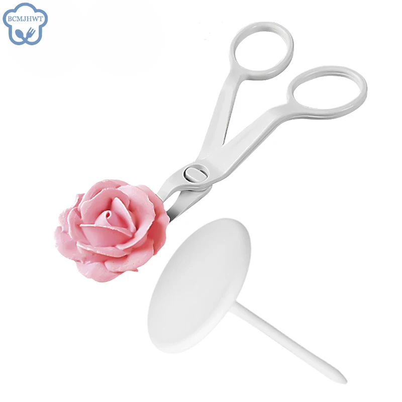 2Pcs/set Piping Flower Scissors Nail Safety Rose Decor Lifter Fondant Cake Decorating Tray Cream Transfer Baking Pastry Tools