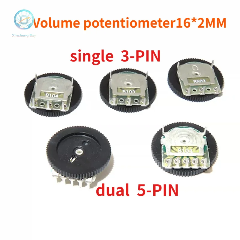 20pcs/lot 3pin 5pin tuning potentiometer B102 B103 B203 B503 B202 B502  1K 10K 20K 50K 16*2 Gear Dial Potentiomer volume switch