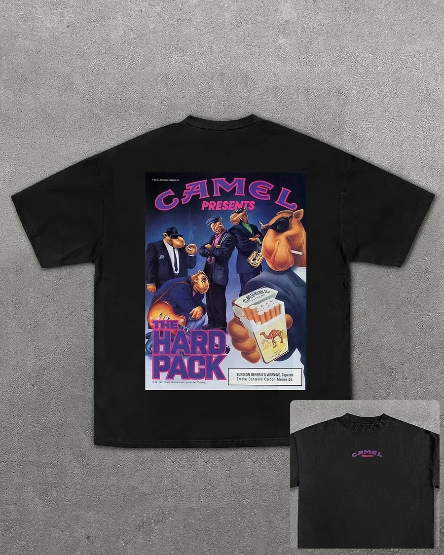 

Retro Car Camel Cigarettes T-Shirt Vintage Men Cotton Tops Tees Short Sleeve Casual Streetwear Oversized Women Clothing Harajuku