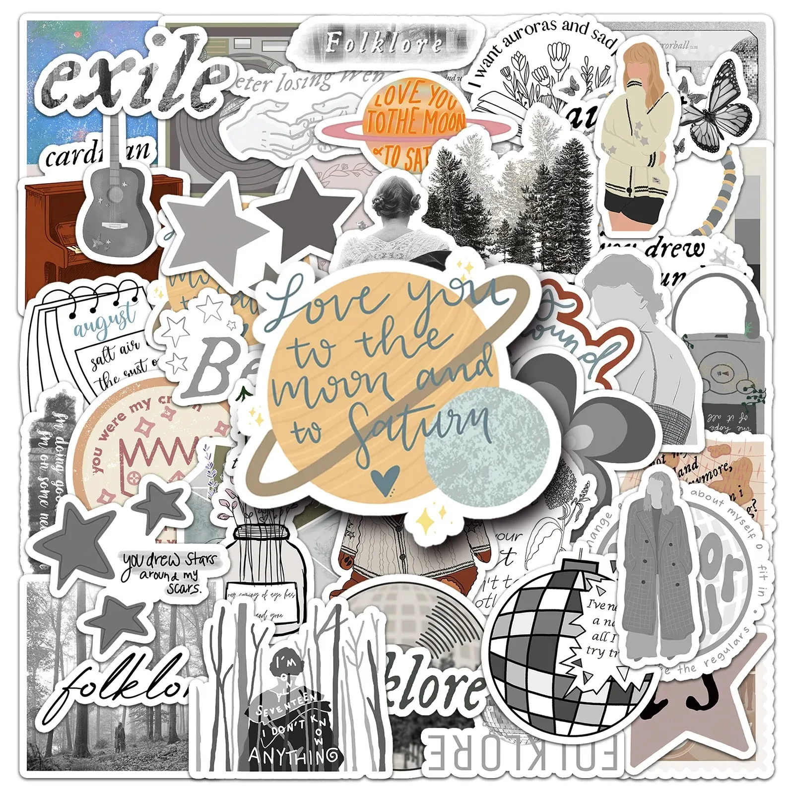 50 Pieces Taylor Swift Album Folklore Graffiti Stickers Unique Cross-Border Best Seller Celebrity Peripheral Decorative Mobile P