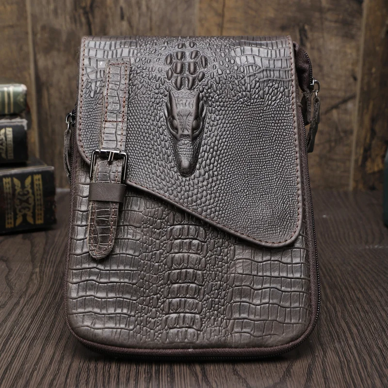 New Alligator Crocodile Pattern Men's Cow Leather Shoulder Bag Large Capacity Male Crossbody Bag For Men