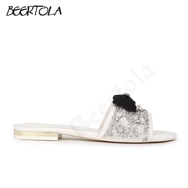 

Women's Round-Toed Star-Studded Slippers Bowknot Rhinestone Flip Flops, Summer Outdoor Casual Fashion Crystal Sandals