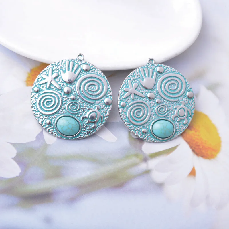 10 Stück/Lot Legierung Retro Silbergrün Anhänger Bohemian-Stil Schmuckzubehör für Damen – Detail 6