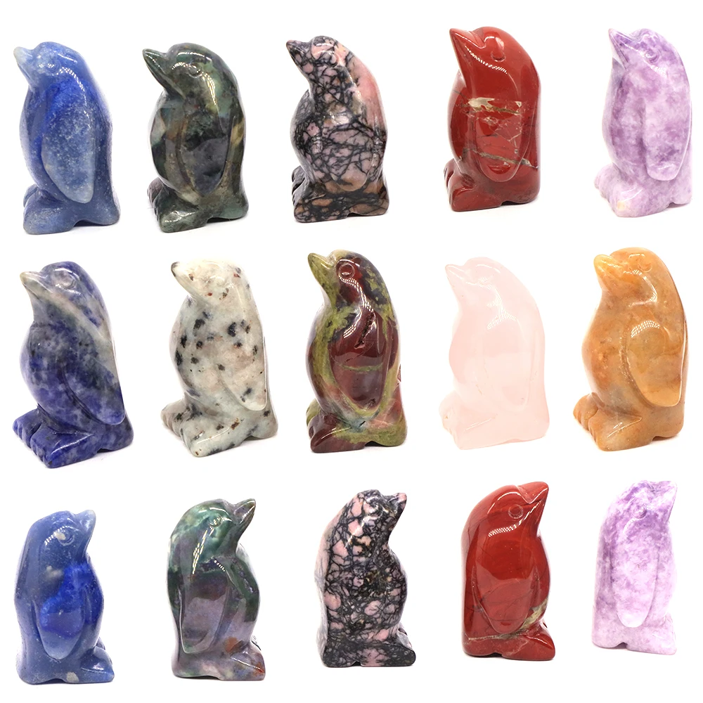 

1.5" Penguin Figurine Miniatures Cute Desk Animals Natural Stone Figure Healing Crystal Gem Room Decoration Kids Birthday Gifts