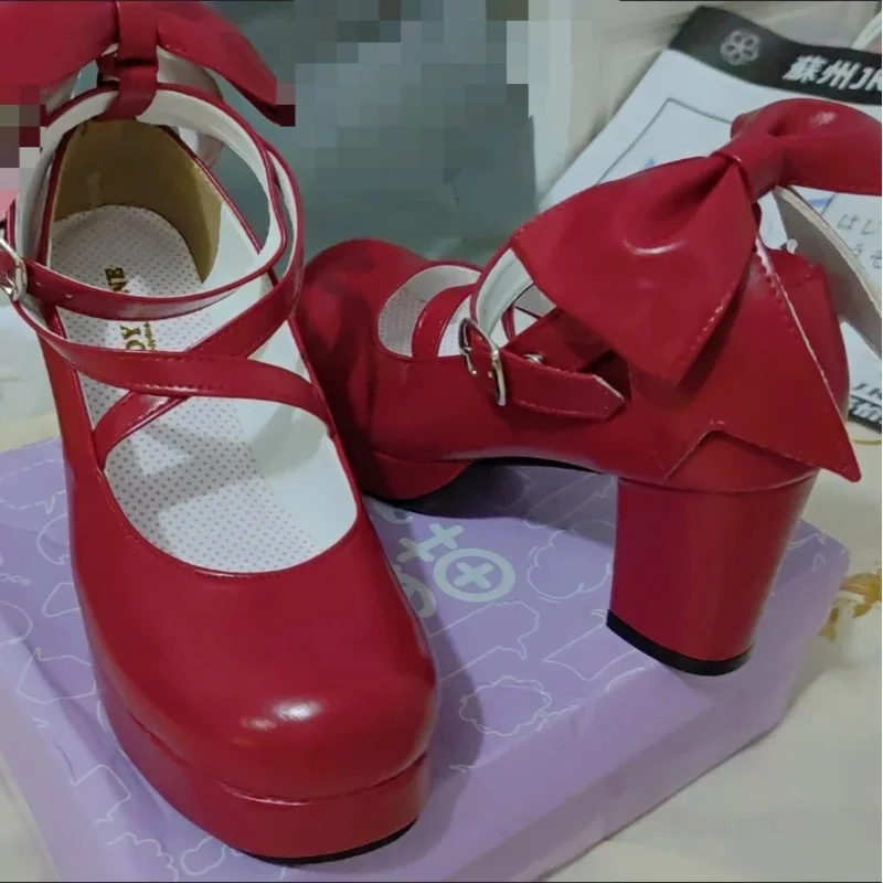 

Аниме Puella Magi Madoka Magica Косплэй японский стиль Лолита красные туфли на высоком каблуке для женщин с бантом для девочек туфли принцессы x;3,v'6.f;9,