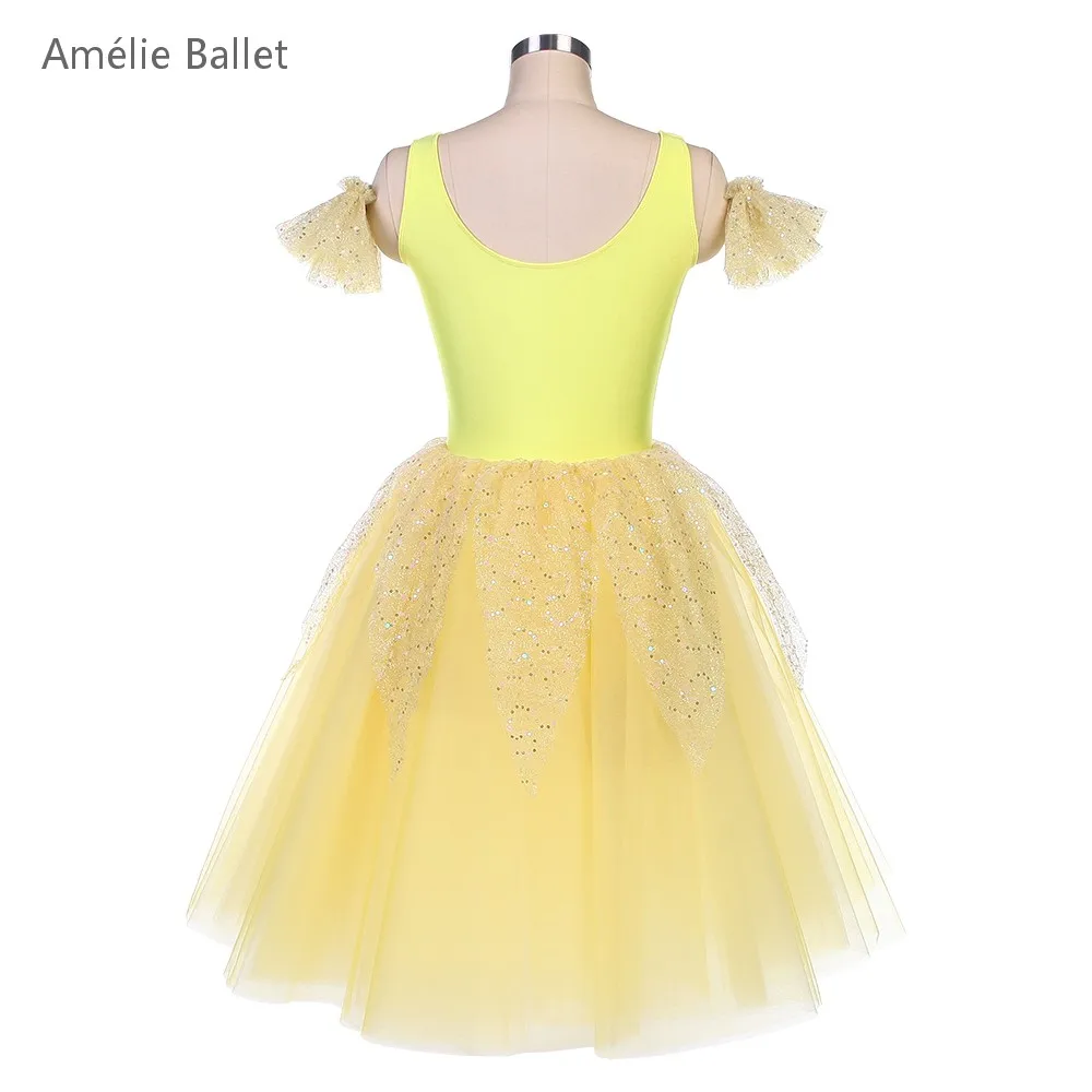 25099 Geel Spandex Top Lijfje met Gouden Trim Romantische Ballet Tutu Volwassen Meisjes Stage Performance Danskostuums