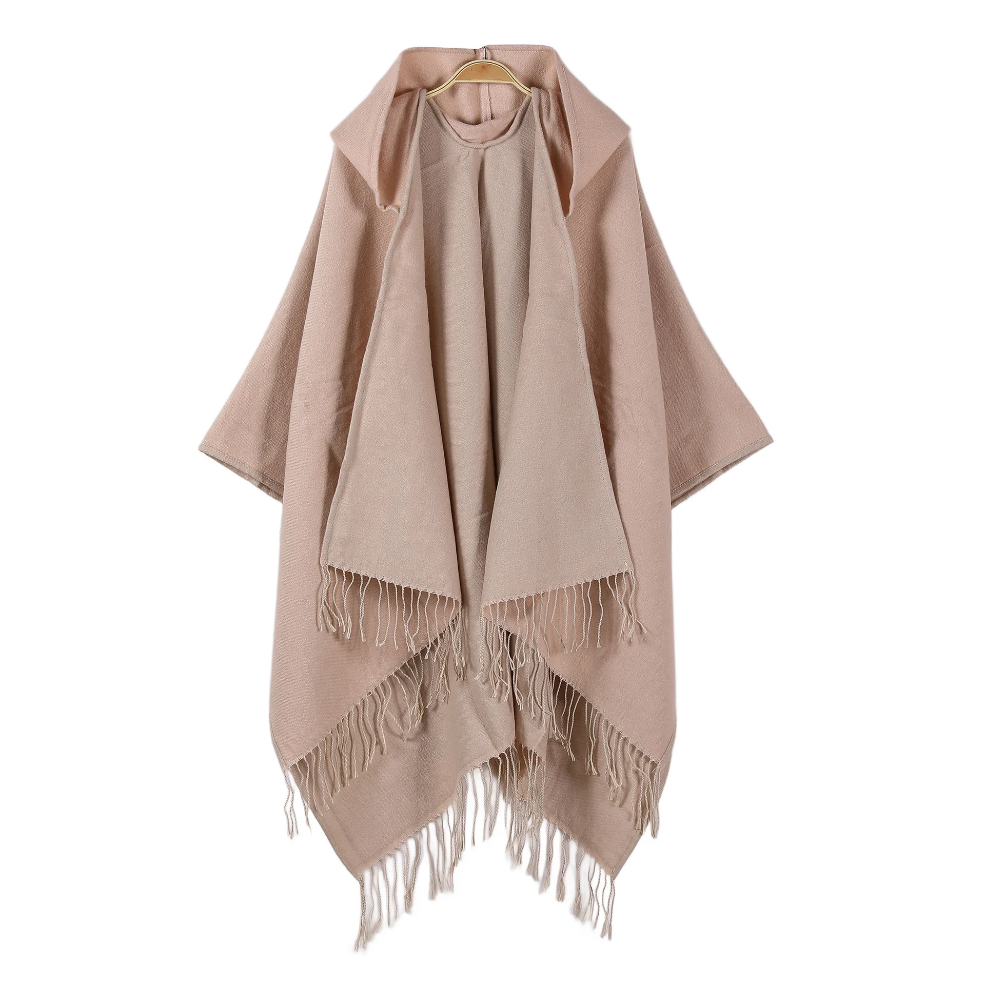 New Autumn Winter Thickened Warm Double-sided Tassel Simulation Cashmere Split Shoulder Shawl Cowl Neck Outerwear for Women