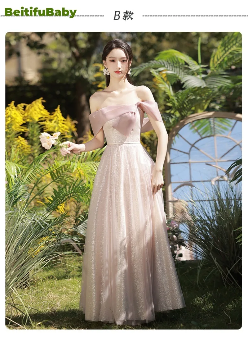 BeitifuBaby Bridesmaid\'s Wedding Party Dresses Off The Shoulder Boat Neck Evening Dress for Women Vestidos Elegantes Para Mujer