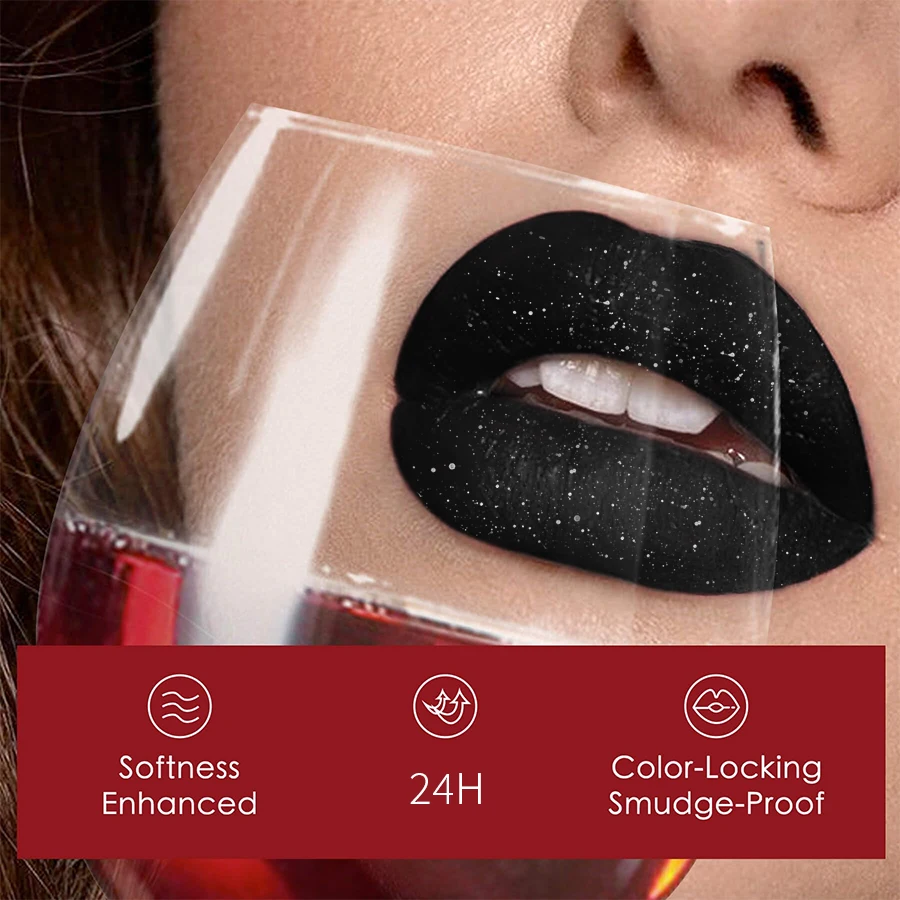 1Pc Glitter Velluto Lip Gloss Nero Impermeabile Shimmer Rossetto liquido Labbra tinta Trucco Lip Smalto Cosmetici Regali Lip Stain