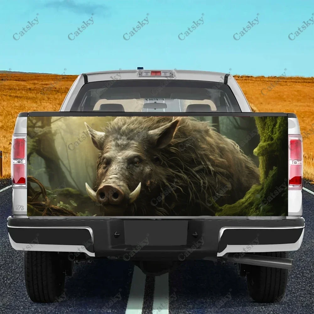 Wild Boar in the Forest Wildlife Truck Tailgate Wrap Professional Grade Material Universal Fit for Full Size Trucks Weatherproof