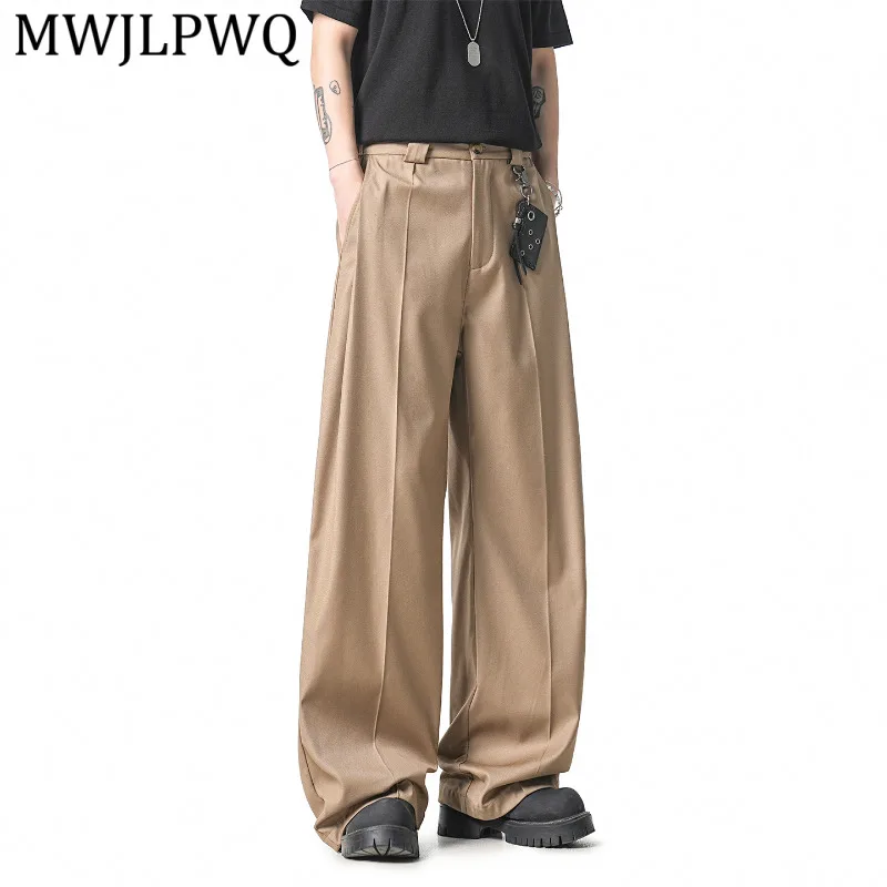 

MWJLPWQ Drape Structure American Retro Style Men's Pants Summer Thin Brown Trendy Loose Straight Wide Leg Casual Trousers 16086