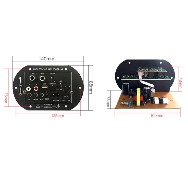 12/24V 110/220V Car Audio Amplifier Board 120W Subwoofer Dual Microphone Module for Speaker