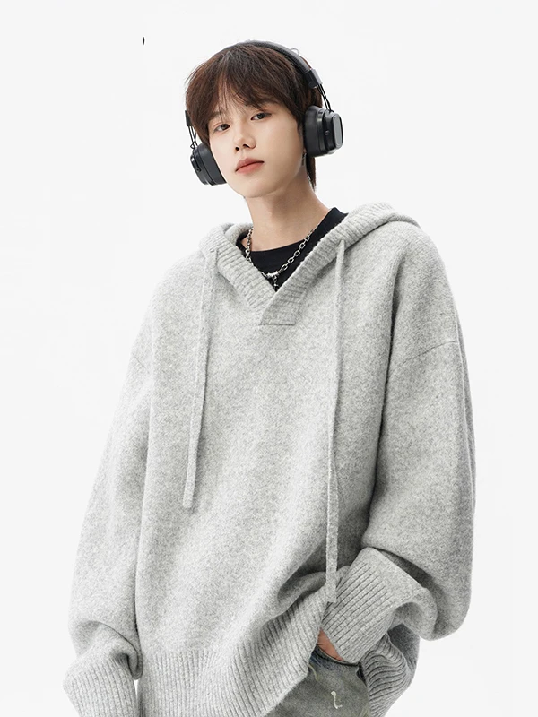 

American Sle Cleanfit Knitted Hoodie Men's Autumn Trendy Lazy Sle Loose Retro Couple Sweater Breathable Long Sve Crew ...