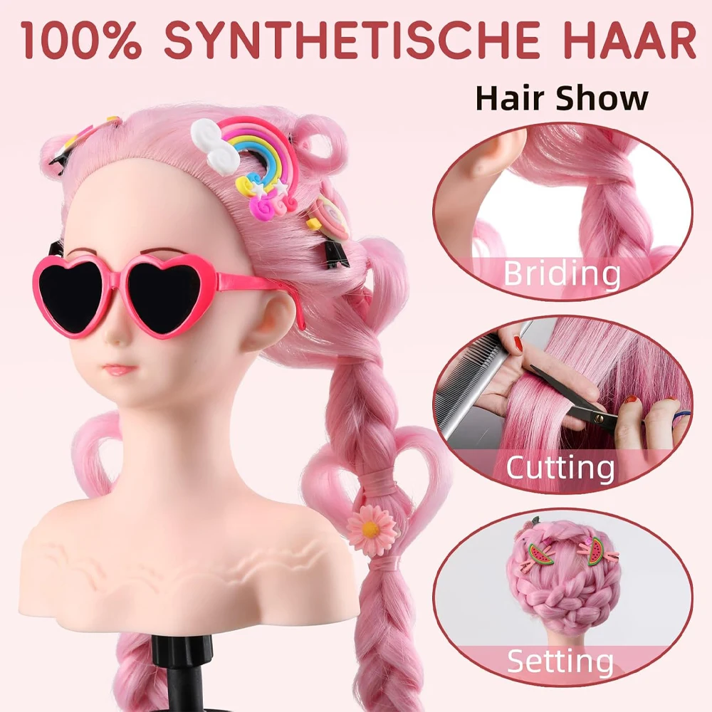 Mannequin Head With Straight Hair 14Inch Trainning Head With Clamp Pretend Play Styling Set Kids Girls Gift Practice Head
