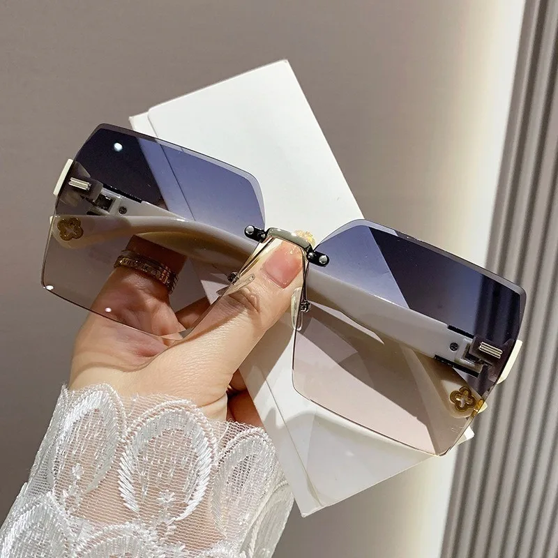 

2PCS Gradient Lens Rimless Sunglasses for Men and Women Cut Edge Glasses for Outdoor Eyewear UV400 Protection