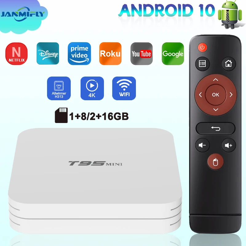 T95 Mini TV Box Android 10 4K Smart Home Entertainment Media Player WiFi 2.4Hz Allwinner H313 Support 3D Quad Core Set Top Box