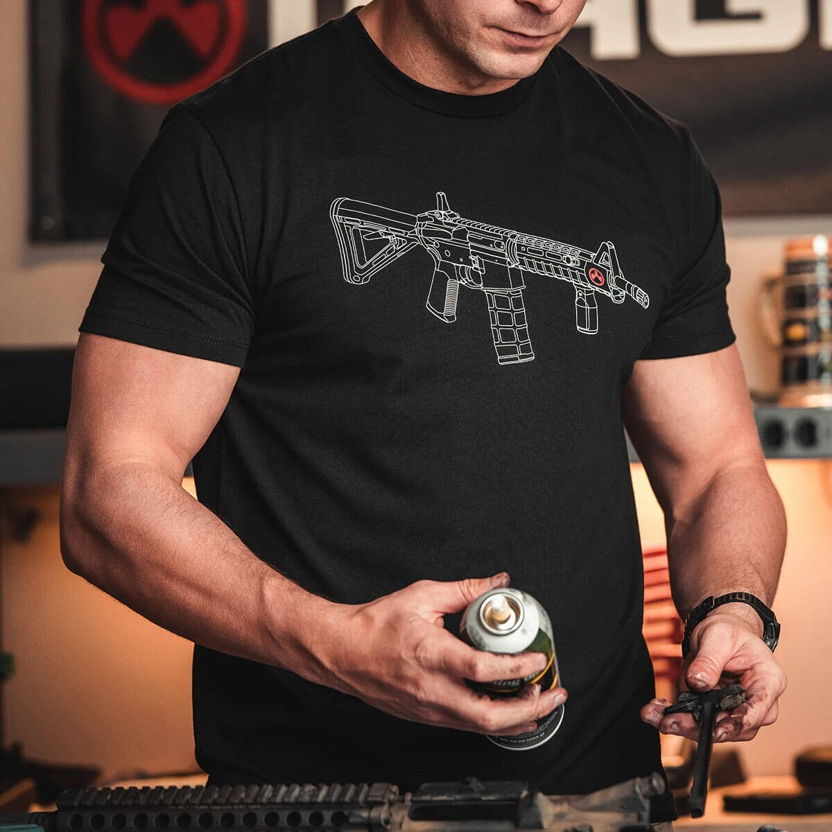 Summer New Product - Gun Theme Printed M416 Line-drawn Material Short-sleeved T-shirt - Round Neck Short-sleeved