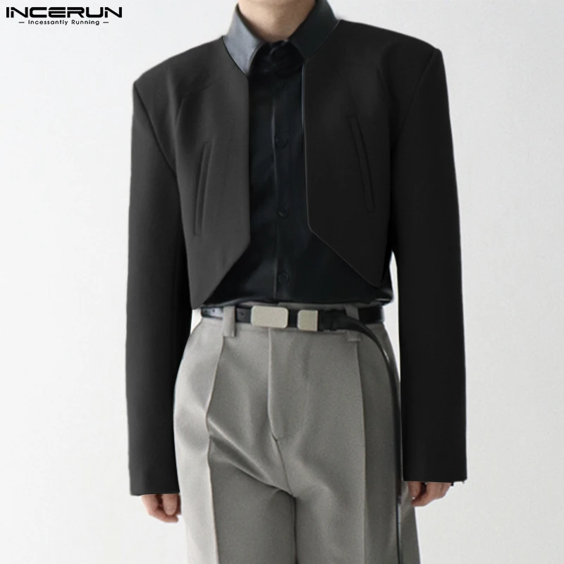 INCERUN Men Blazer Solid Color Open Stitch Long Sleeve Irregular Thin Suits Men 2024 Streetwear Fashion Casual Crop Coats S-5XL